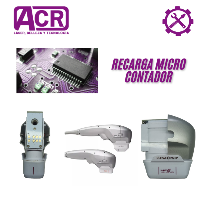 Recarga de microcontador en manípulo HIFU 7D Ultrapfomep MF6 para tratamientos faciales y corporales